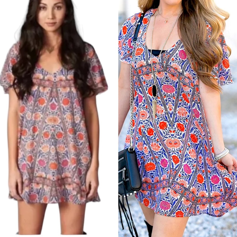 Show Me Your Mumu Kylie Floral Swing Mini Dress in Blue Tambourine - S